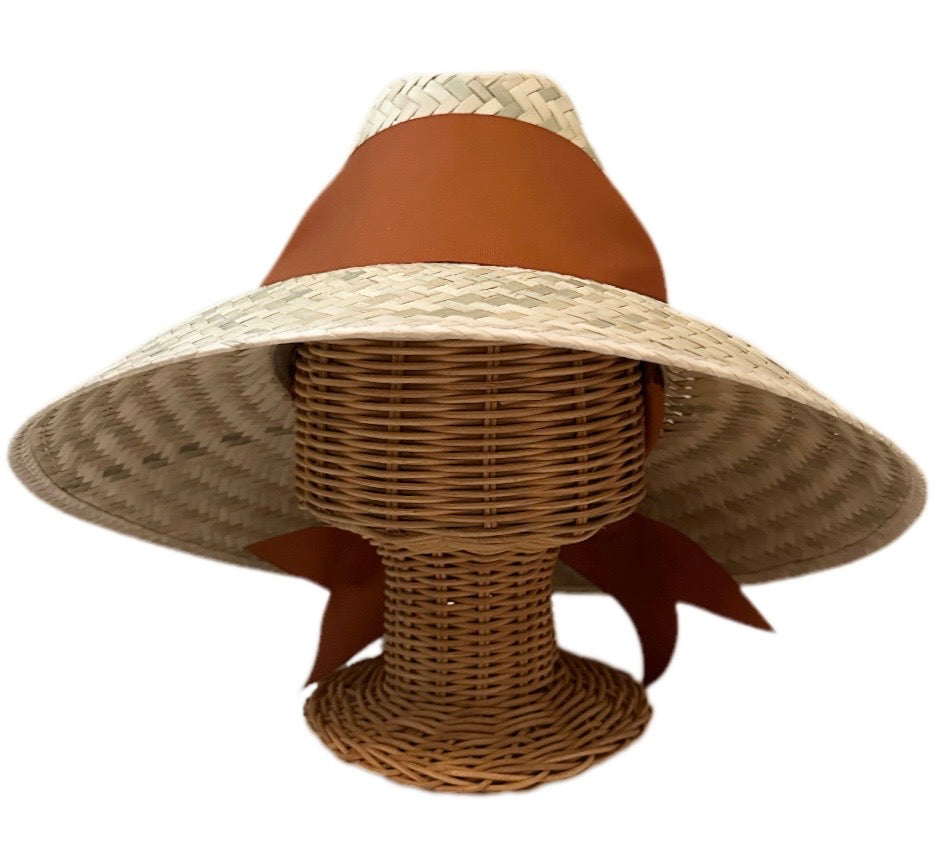 Begonia Sun Hat - Burnt Orange/Rust Wide & Short Grosgrain Ribbon
