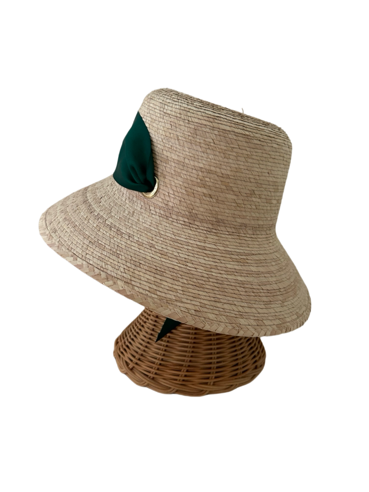 Clematis Bucket Hat - Wide & Short Dark Green Grosgrain Ribbon