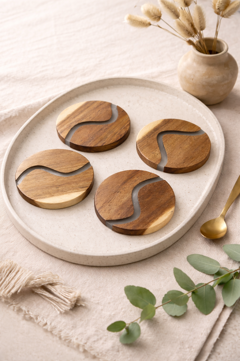 Wood & Clear Resin Coasters Set of 4