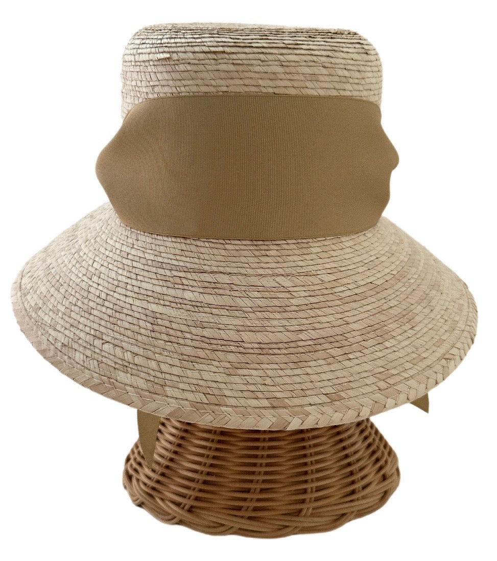 Clematis Bucket Hat - Tan/Camel Wide & Short Grosgrain Ribbon