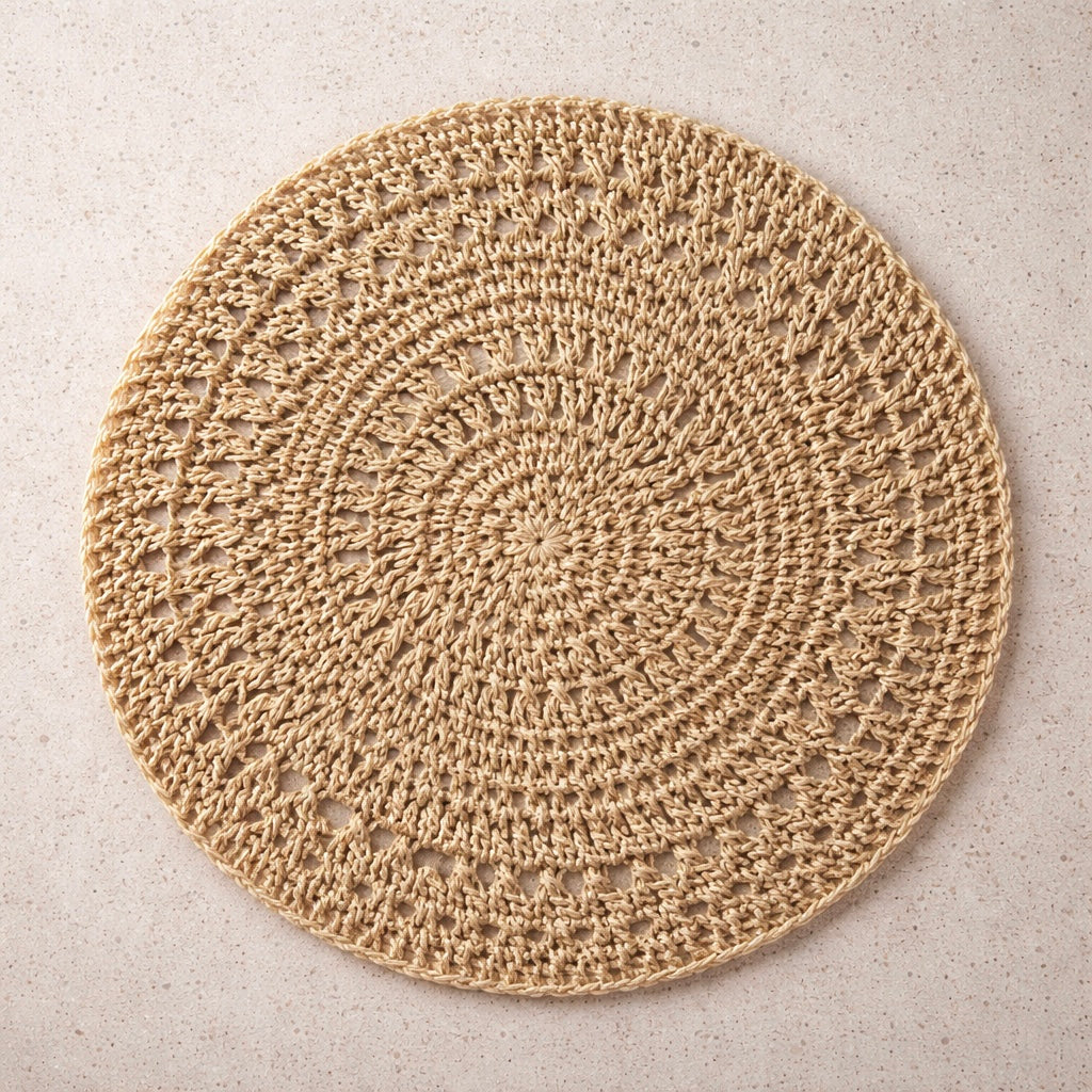 Handcrafted Natural Jute Placemat | 15” Round Scalloped Woven Placemat