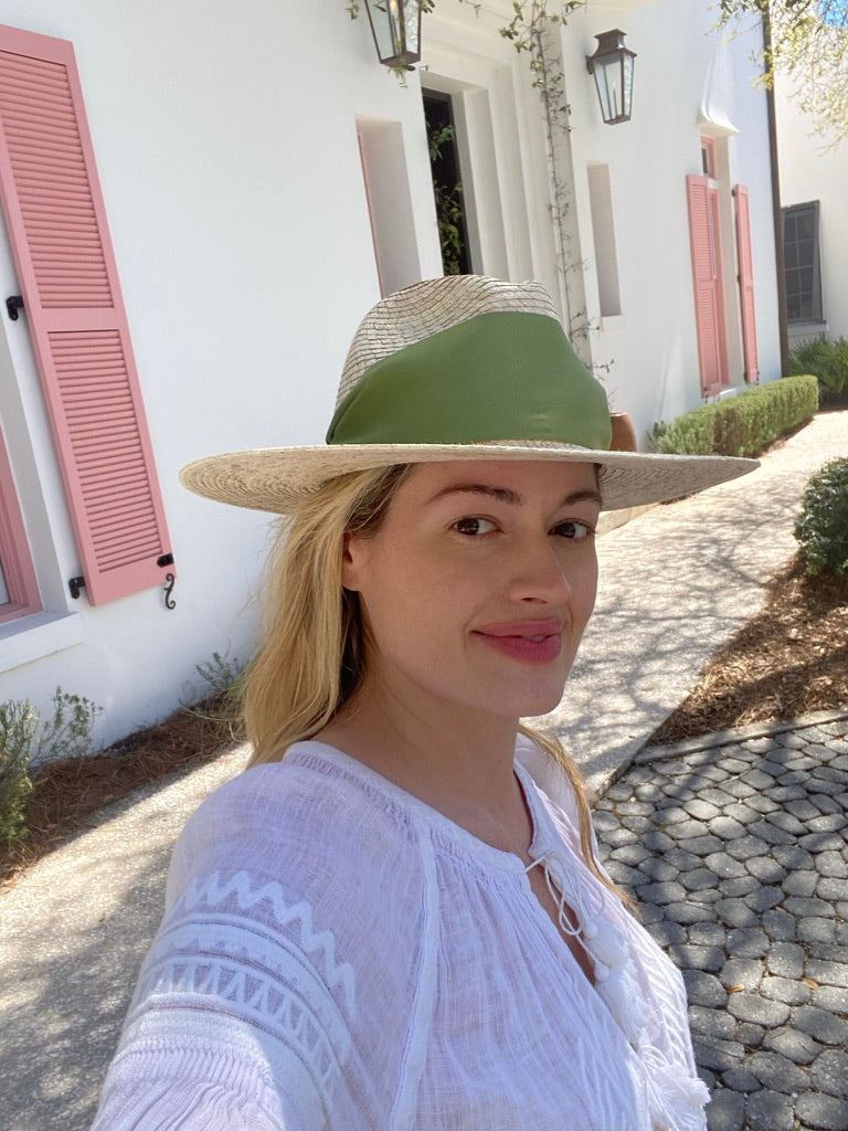 Zinnia Sun Hat - Wide & Short Coral Grosgrain Ribbon