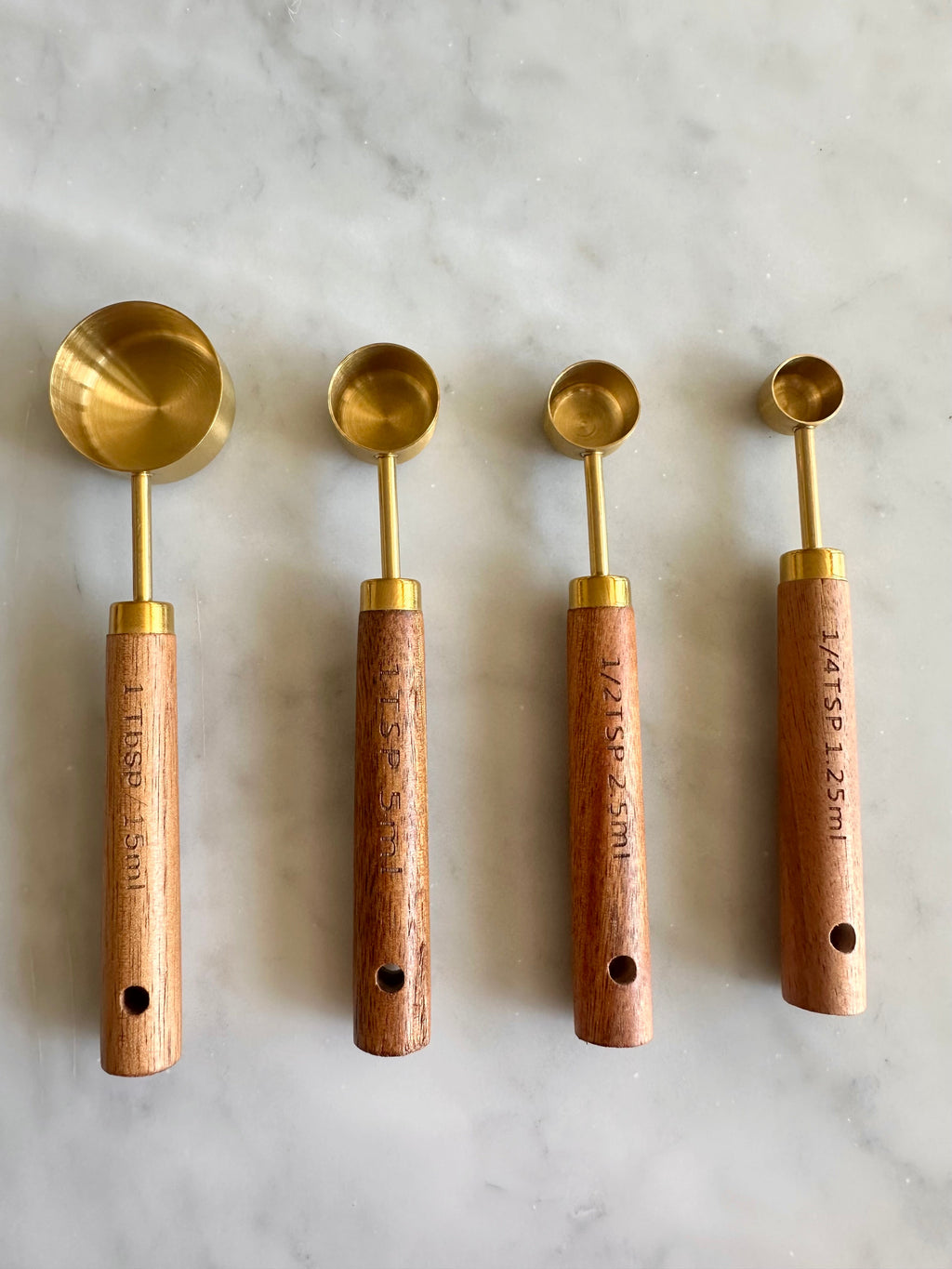 Acacia Wood and Gold Measuring Cups, Set of 8