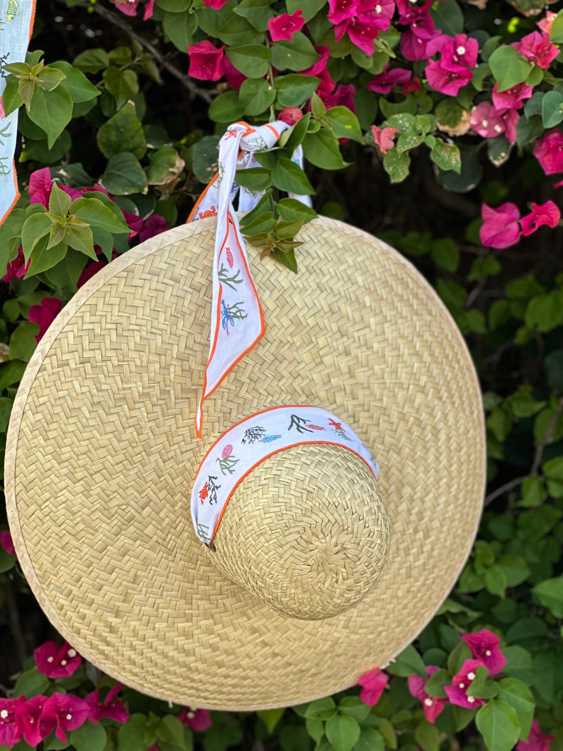 Geranium Sun Hat - Short & Wide French Blue Grosgrain Ribbon