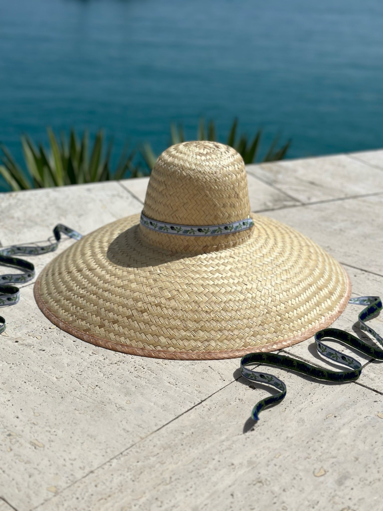 Geranium Sun Hat - Long Red Grosgrain Ribbon