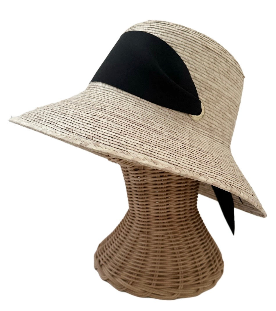 Clematis Bucket Hat - Black Wide & Short Grosgrain Ribbon