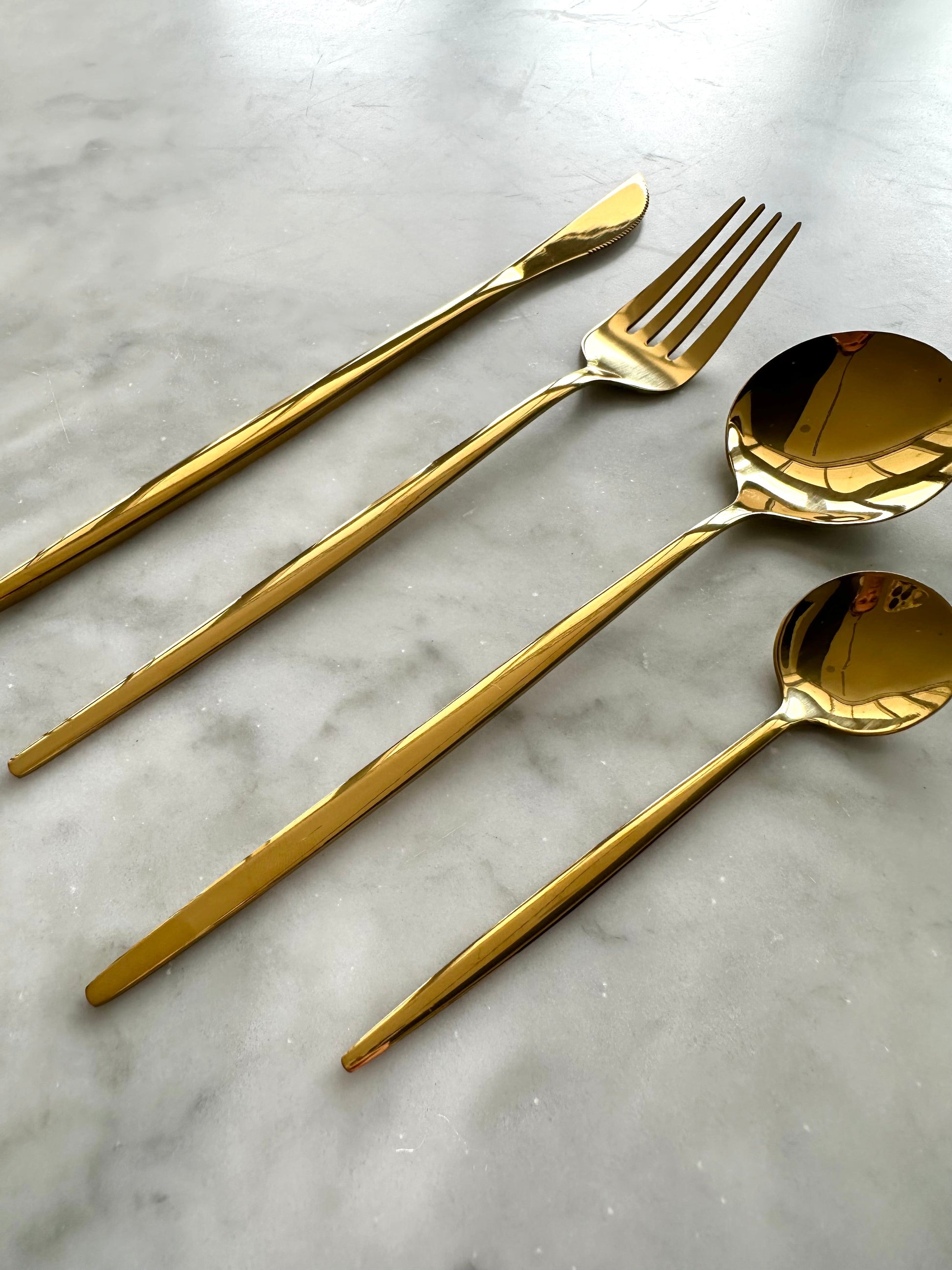Modern Sleek Gold Flatware, Set of 16