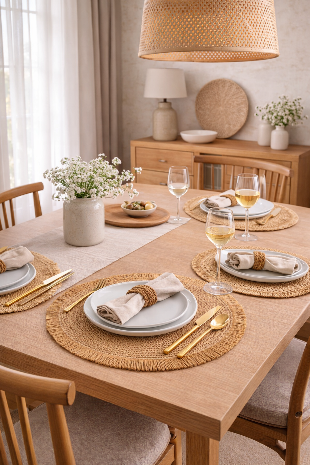 Straw & Fringe Round Placemat | 15” Handwoven Natural Fiber Table Decor