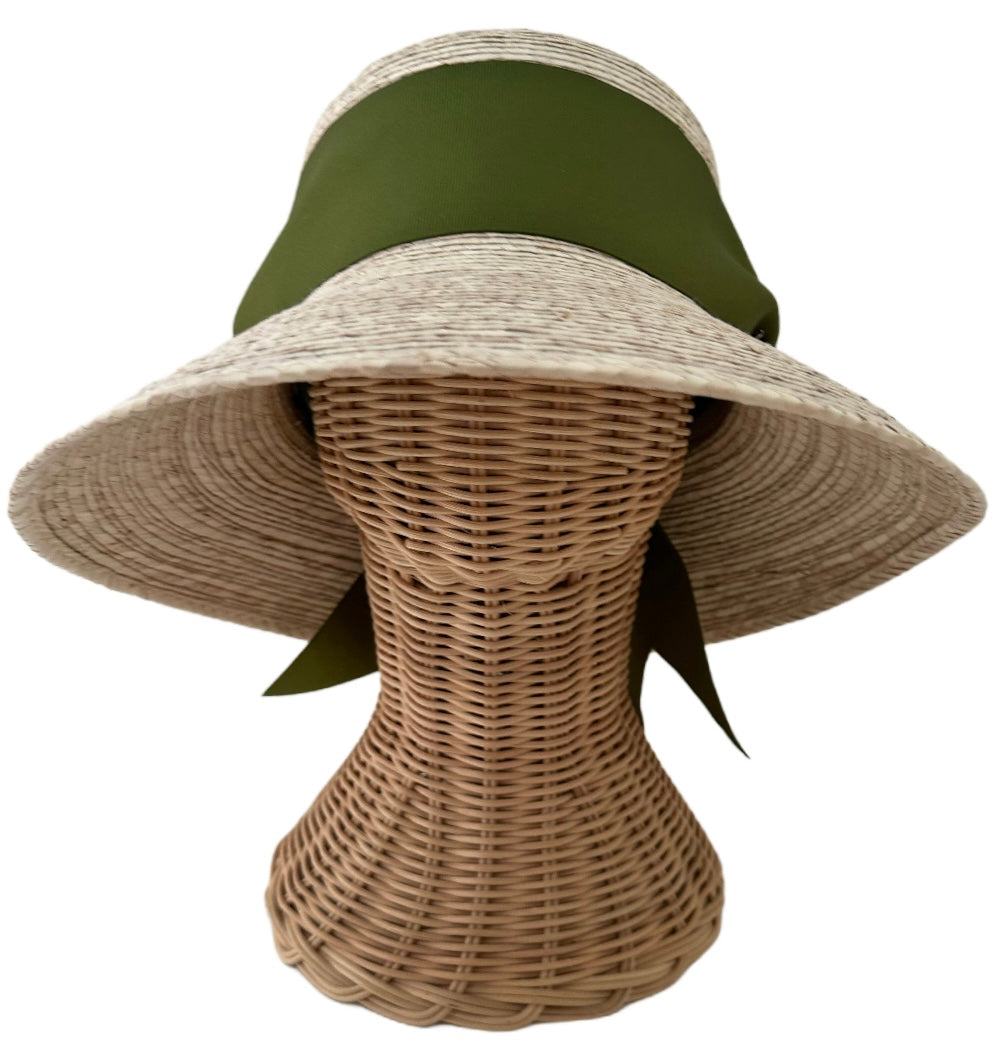 Clematis Bucket Hat - Olive Green Wide & Short Grosgrain Ribbon