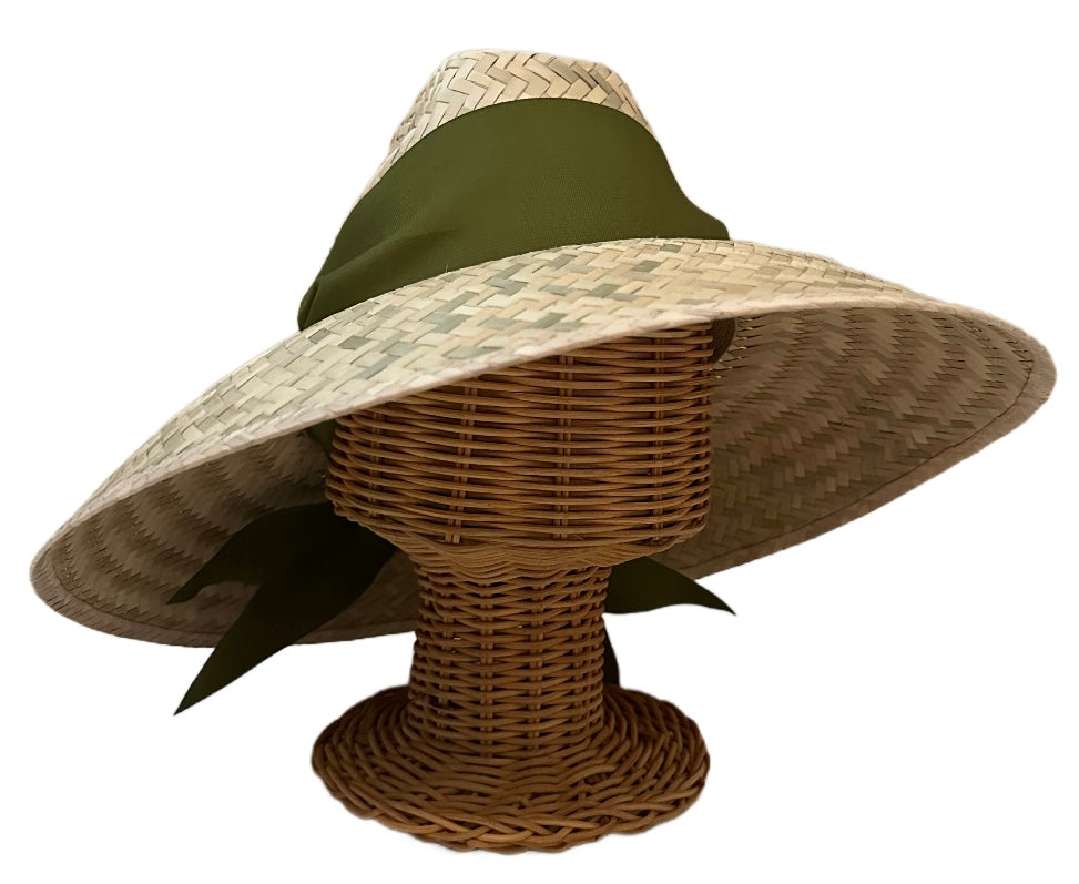 Begonia Sun Hat - Olive Green Wide & Short Grosgrain Ribbon