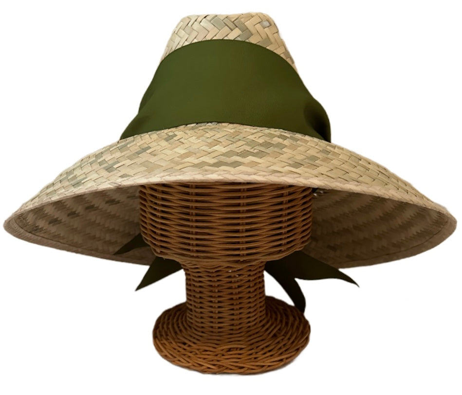 Begonia Sun Hat - Olive Green Wide & Short Grosgrain Ribbon