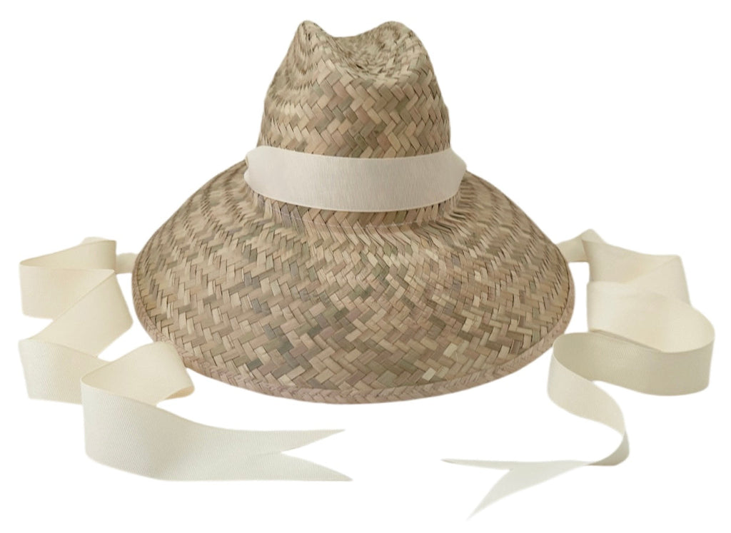 Begonia Sun Hat - Long Ivory Grosgrain Ribbon
