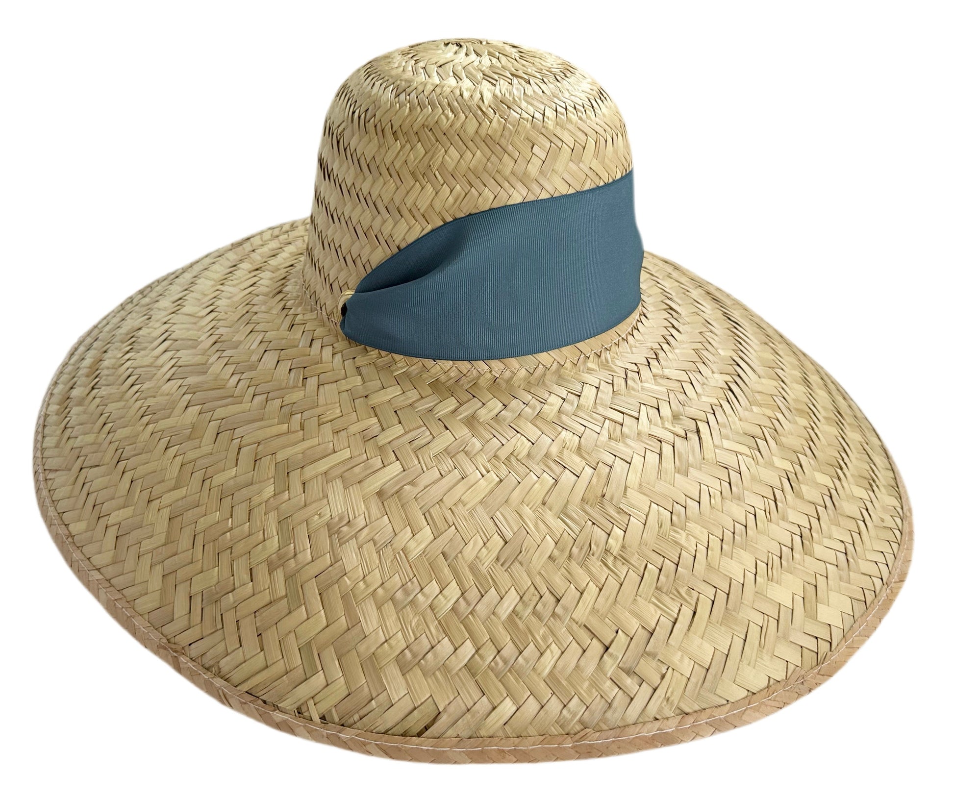 Geranium Sun Hat - Short & Wide French Blue Grosgrain Ribbon