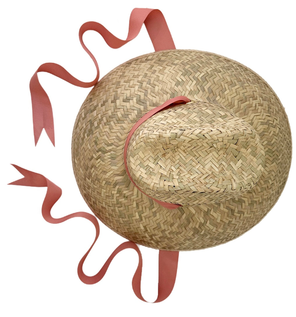 Begonia Sun Hat - Long Coral Grosgrain Ribbon