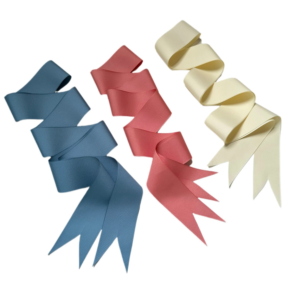 Ivory, French Blue & Coral Grosgrain Ribbon Pack - Long