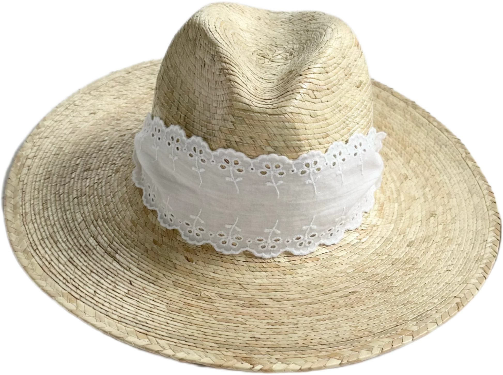 Zinnia Sun Hat - Wide & Short Lace Eyelet Ribbon