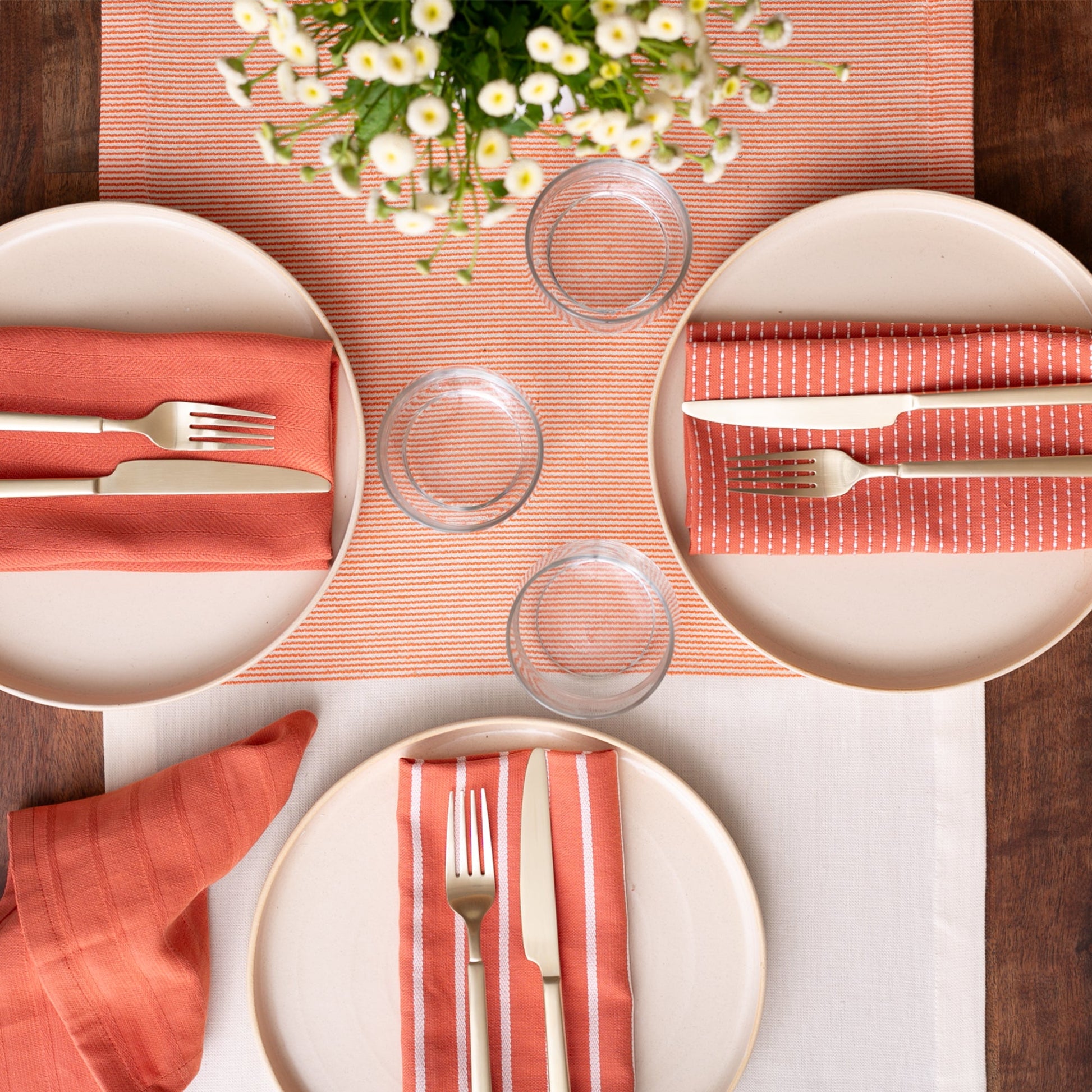 To Each Their Own Napkin Set - Papaya & White