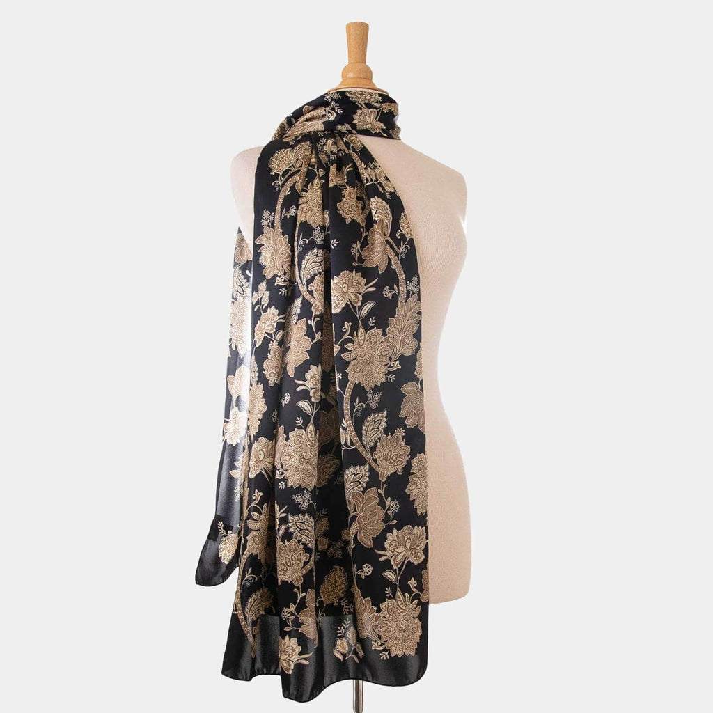 Esmeralda - Silk Scarf Shawl - Black & Gold