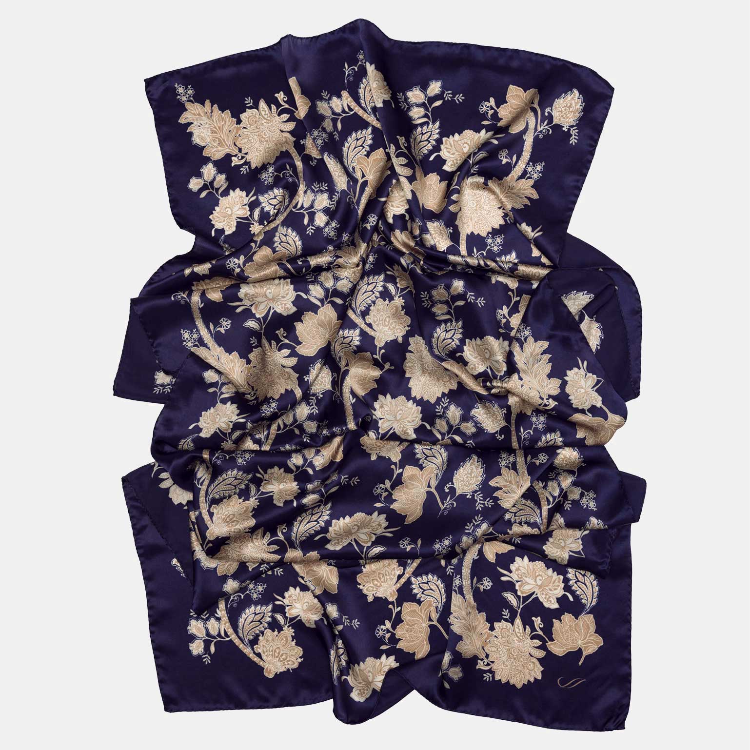Esmeralda - Silk Scarf Shawl - Midnight Blue & Gold
