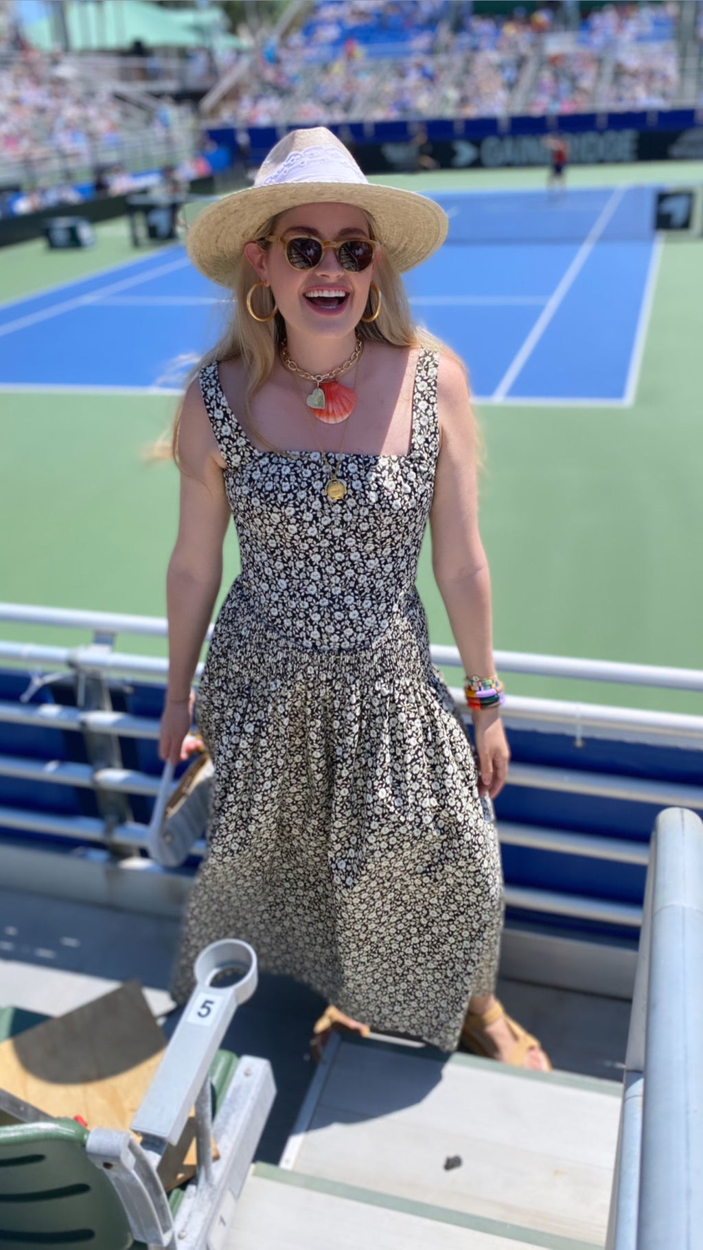 Zinnia Sun Hat - Wide & Short White Tennis & Croquet Ribbon