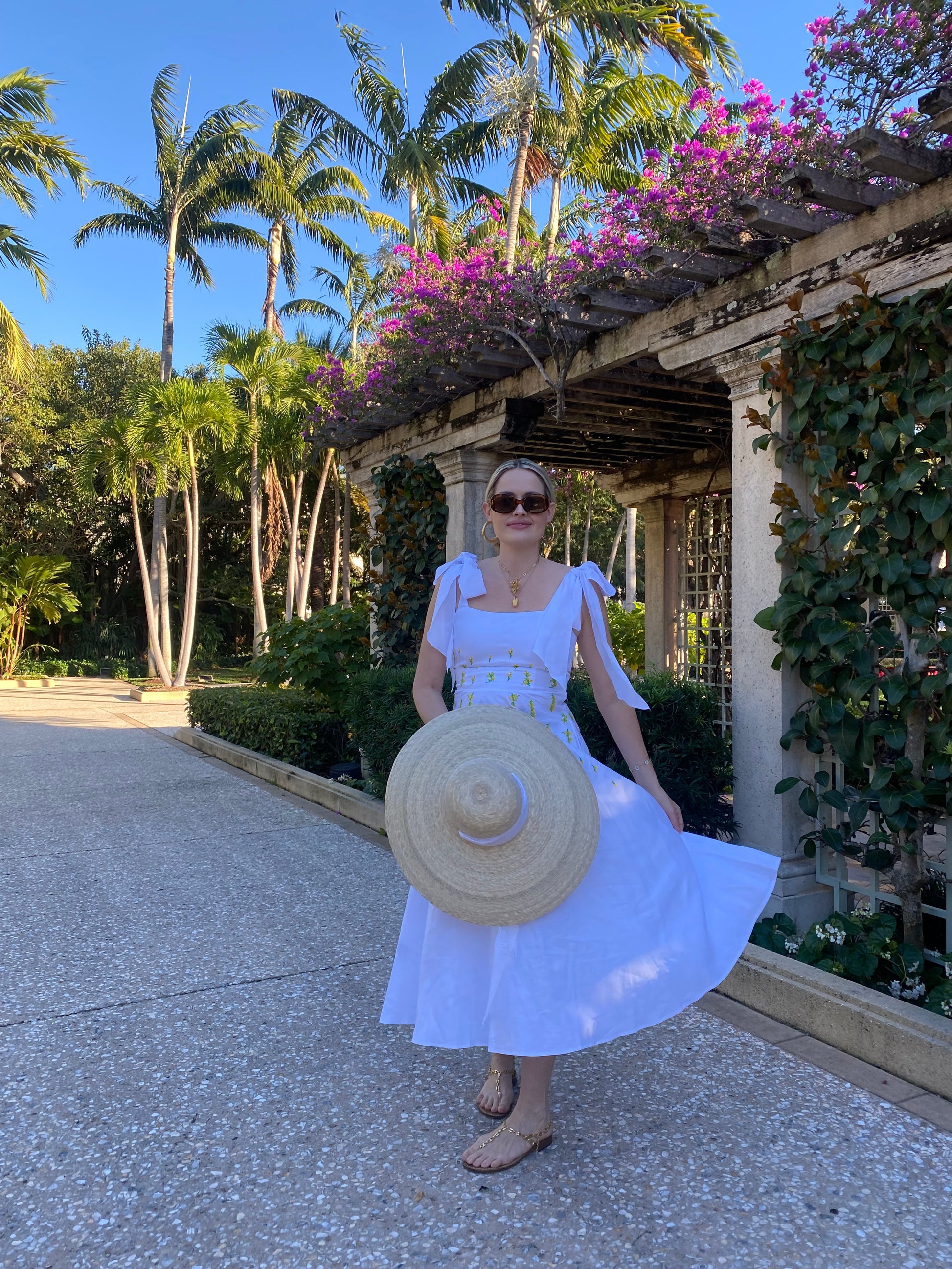 Daisy Sun Hat - Wide & Short Red Grosgrain Ribbon