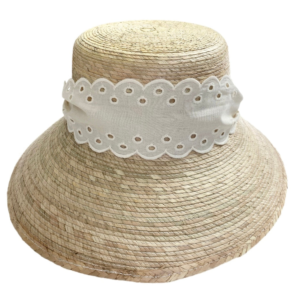 Clematis Bucket Hat - Antique Eyelet Scallop Lace Short Ribbon