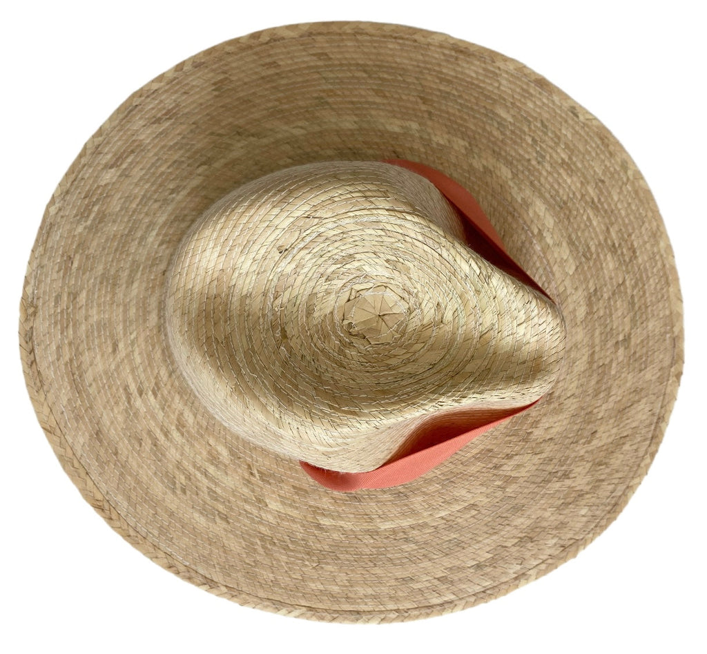 Zinnia Sun Hat - Wide & Short Coral Grosgrain Ribbon