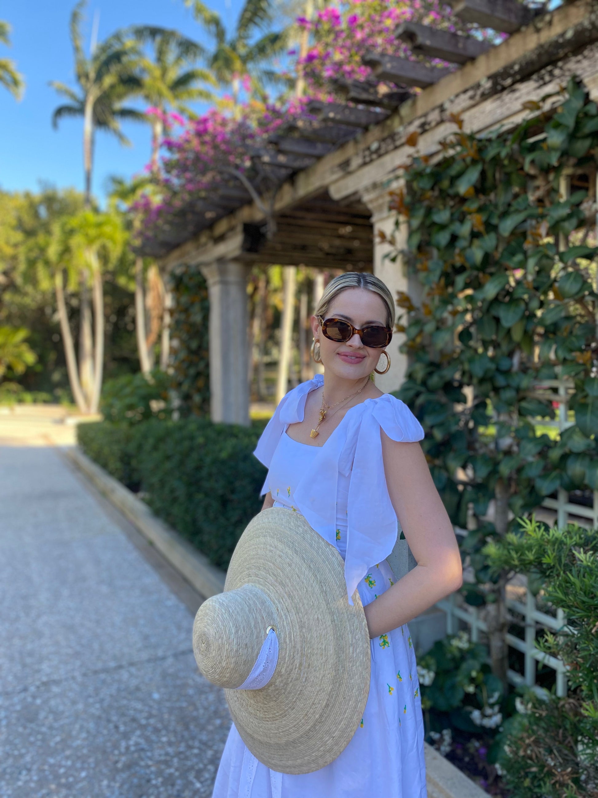 Daisy Sun Hat - Wide & Short Red Grosgrain Ribbon