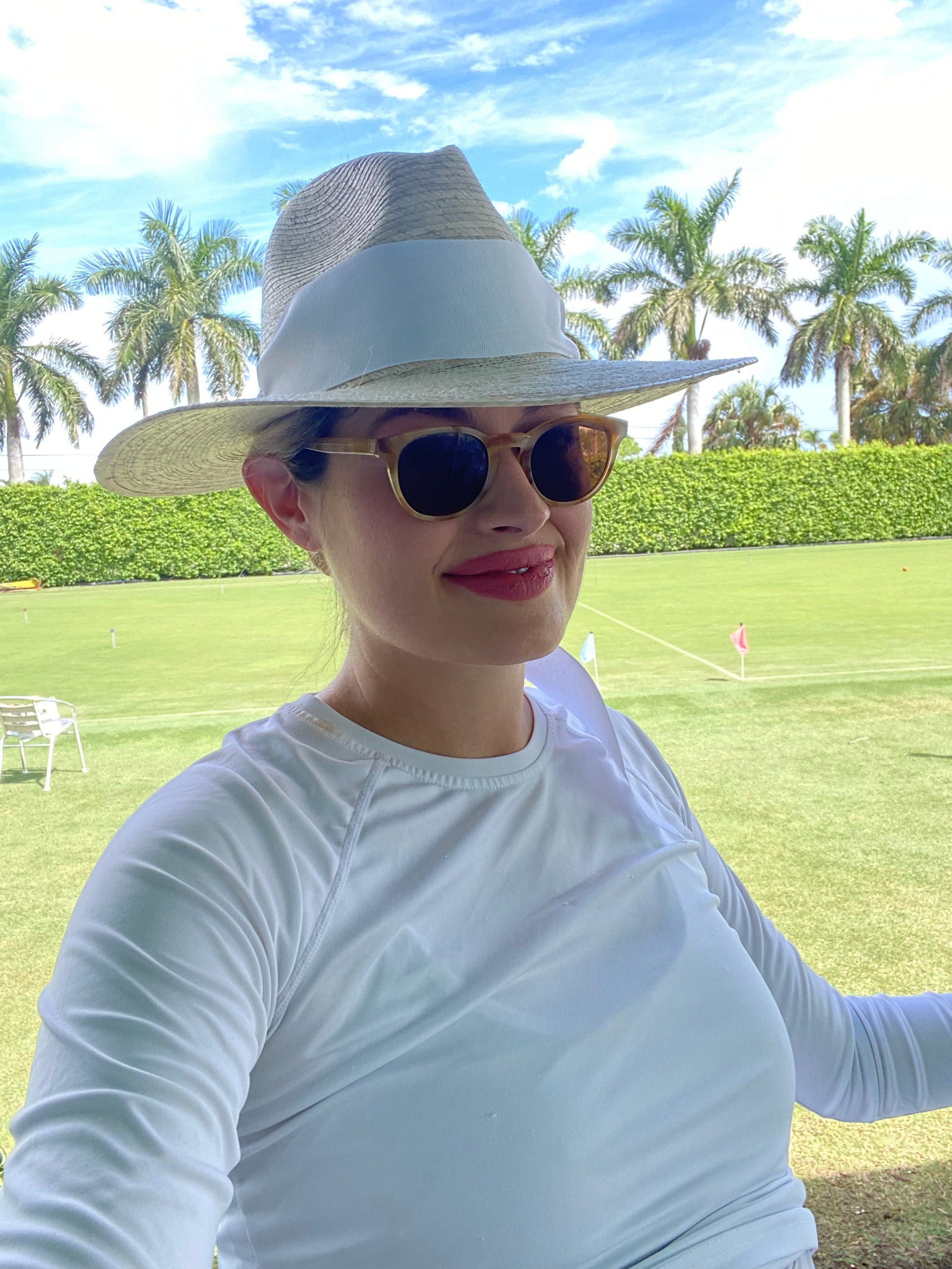 Zinnia Sun Hat - Wide & Short White Tennis & Croquet Ribbon