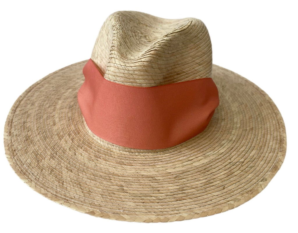 Zinnia Sun Hat - Wide & Short Coral Grosgrain Ribbon