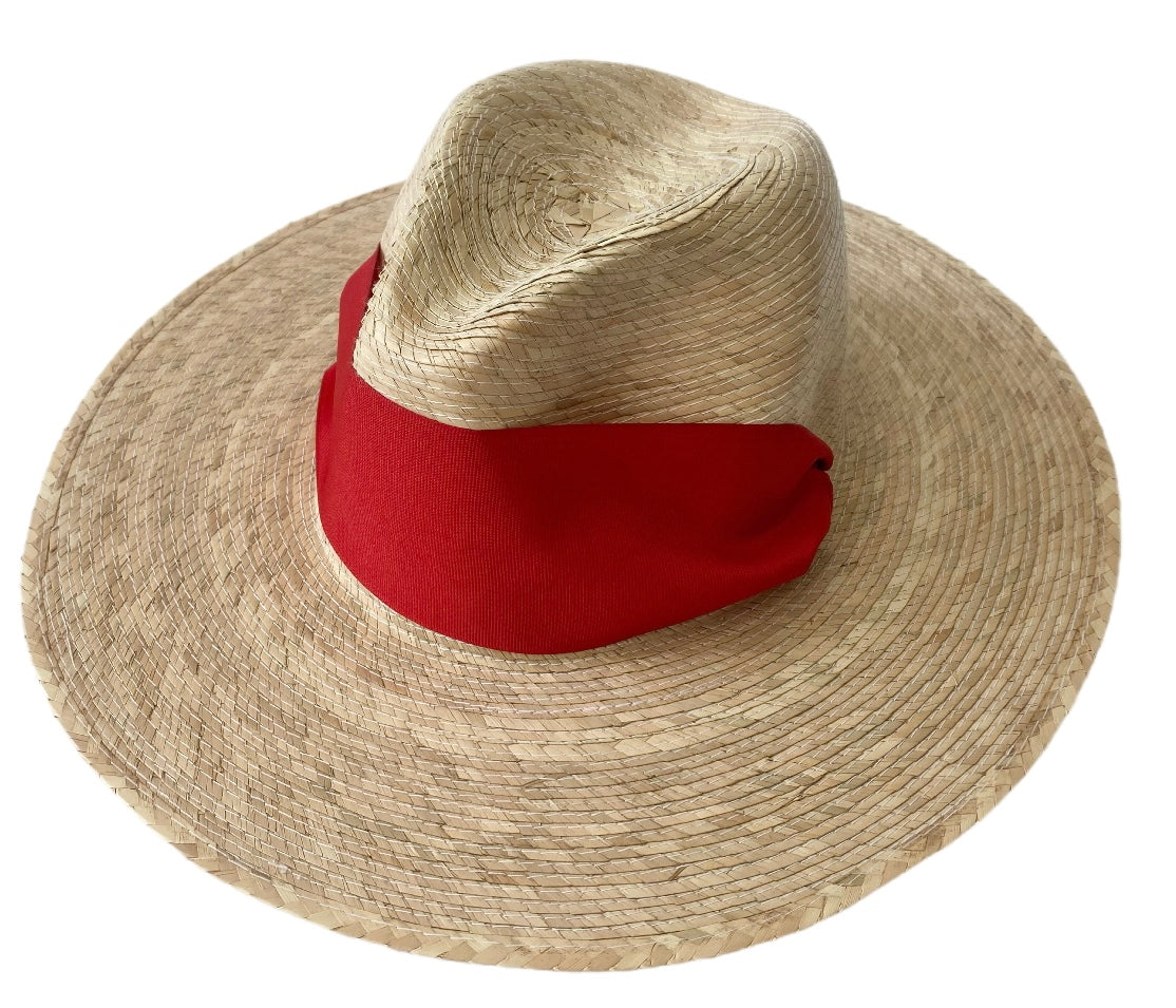 Zinnia Sun Hat - Wide & Short Red Grosgrain Ribbon