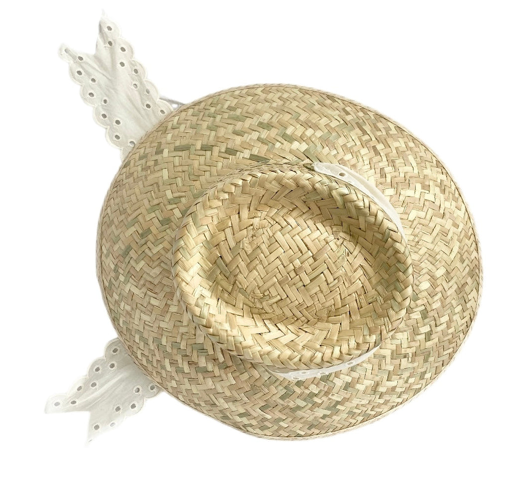 Amaryllis Sun Hat - Antique Eyelet Scallop Lace Ribbon