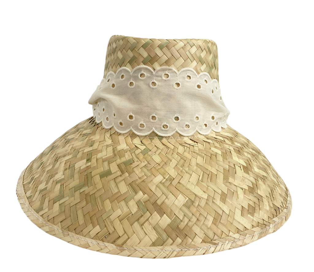 Amaryllis Sun Hat - Antique Eyelet Scallop Lace Ribbon