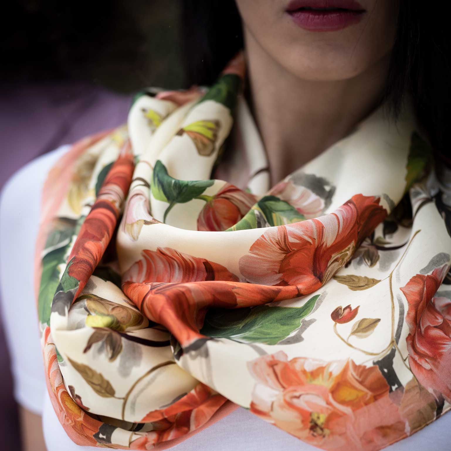Rosa - Long Silk Scarf - Peach