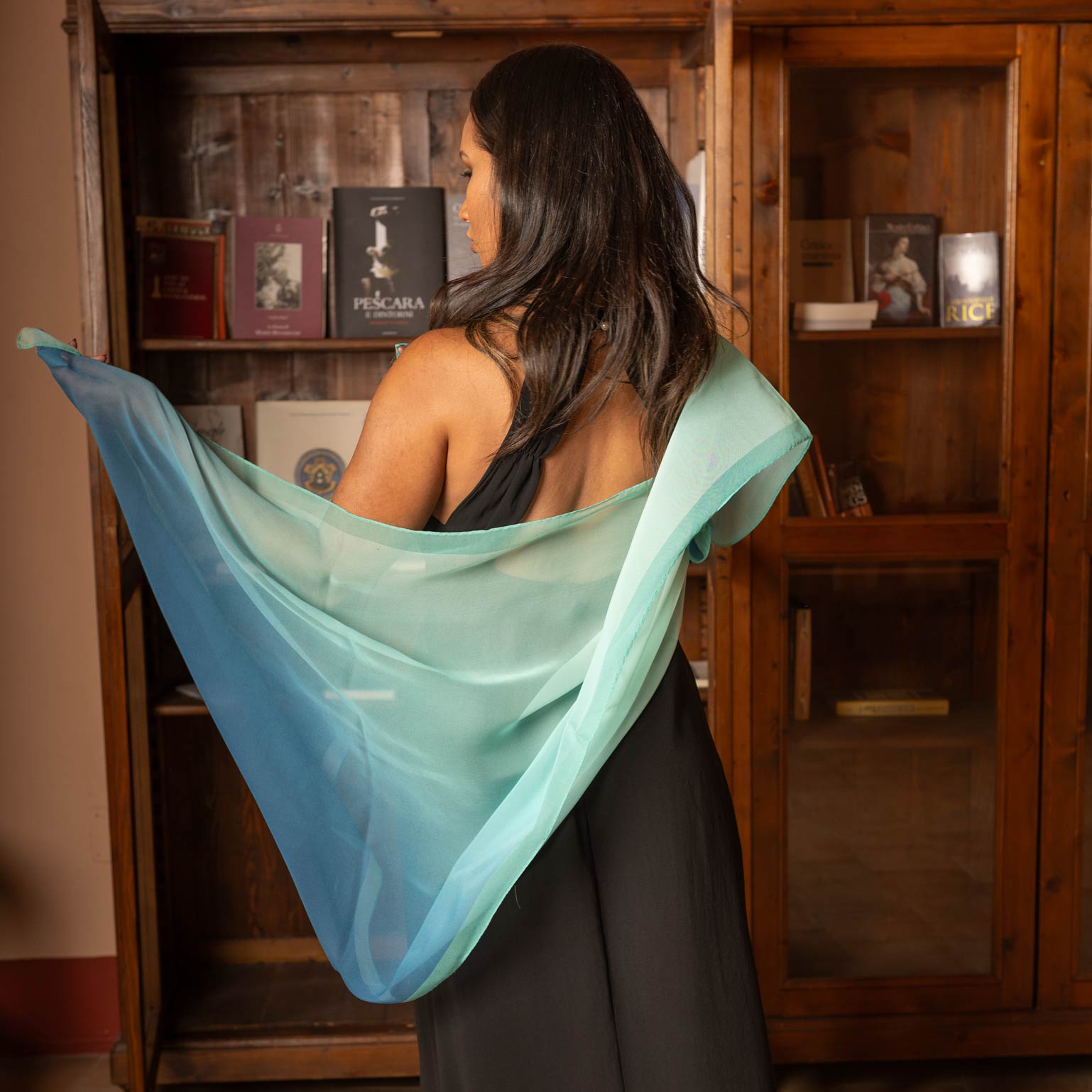 Sophia - Silk Scarf Shawl - Sea Blue