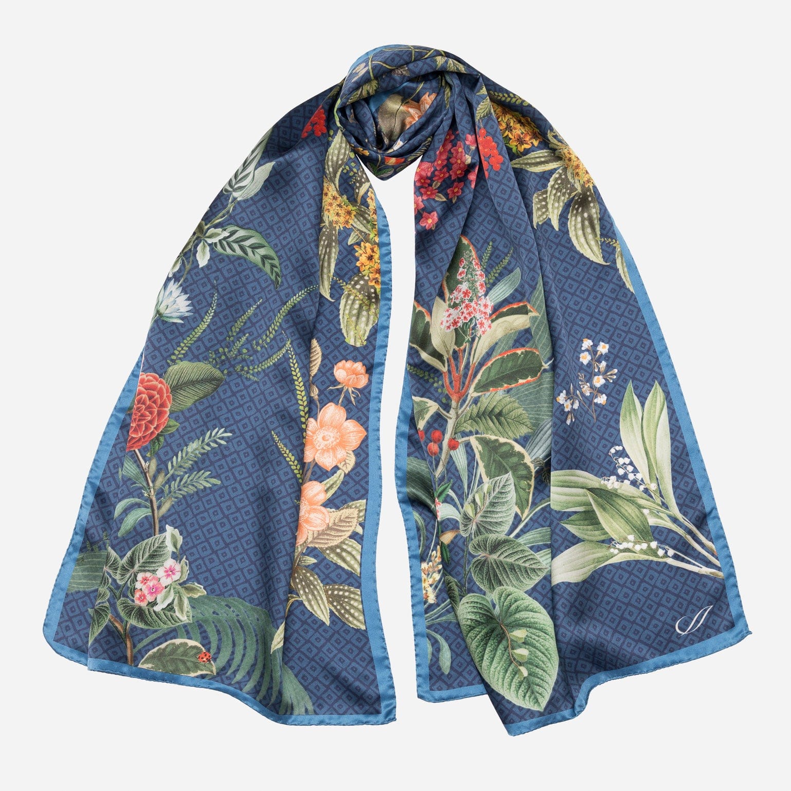 Sara - Long Silk Scarf - Blue