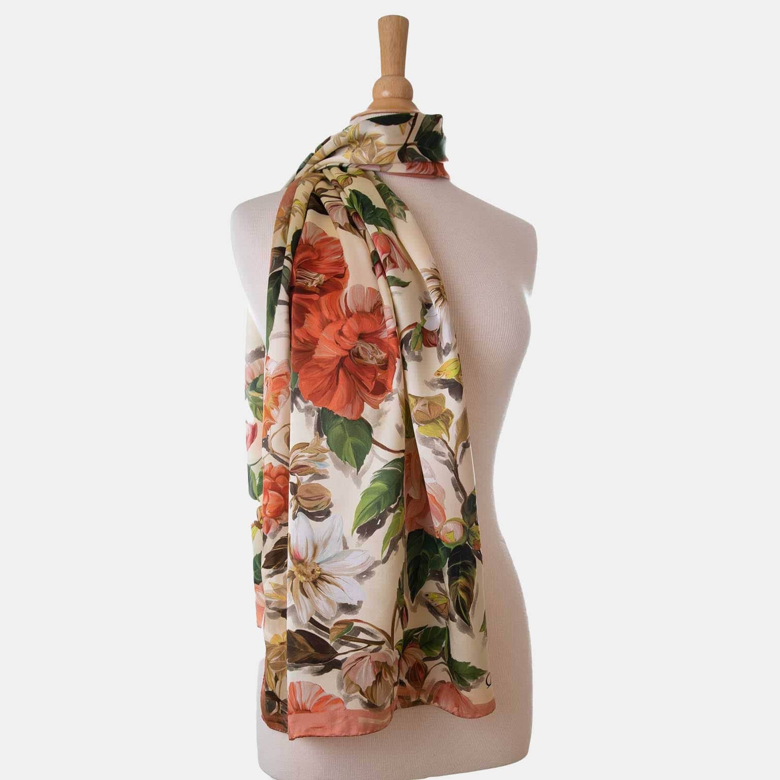Rosa - Long Silk Scarf - Peach