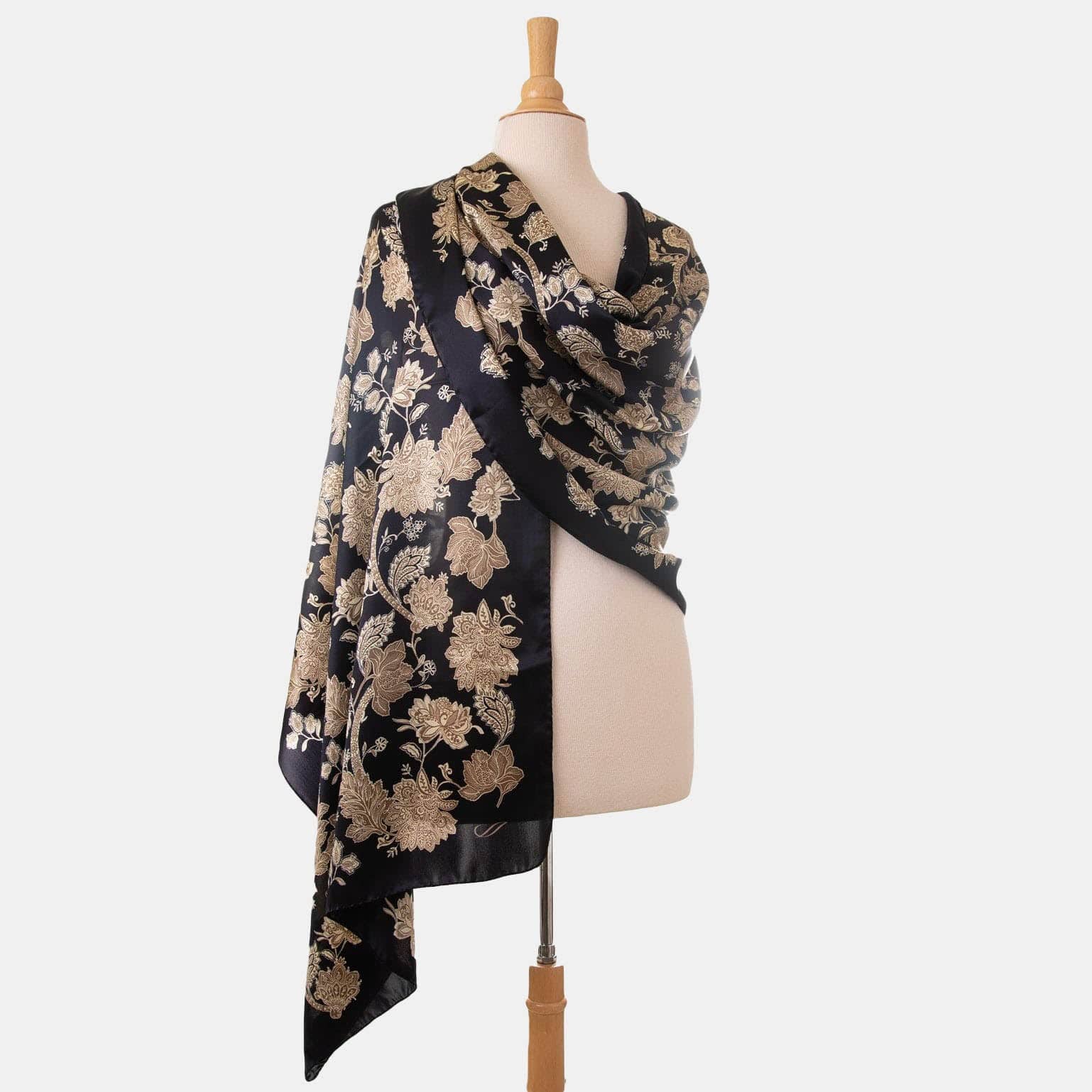 Esmeralda - Silk Scarf Shawl - Black & Gold