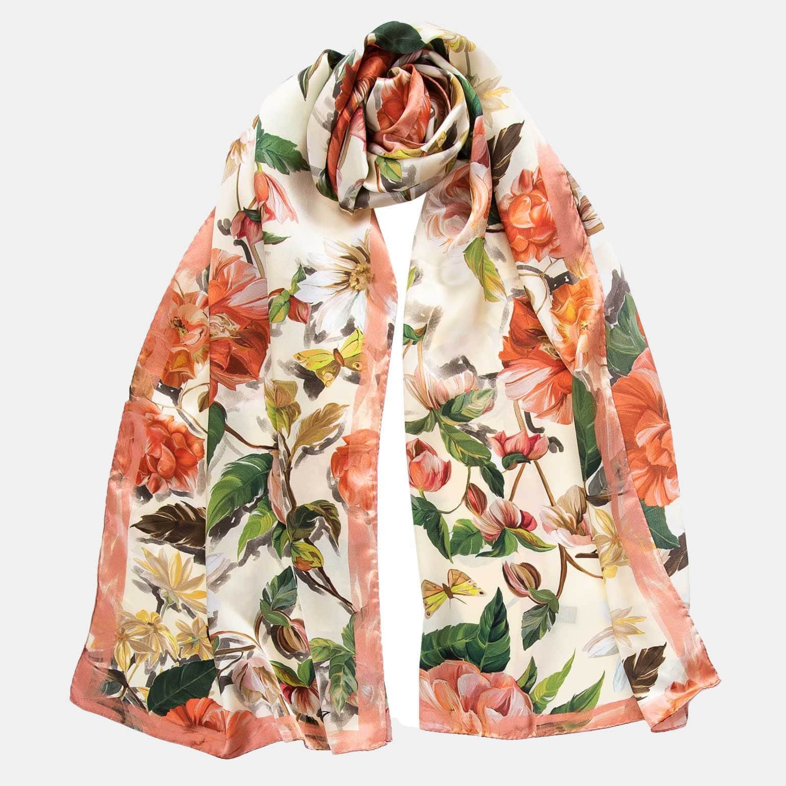 Rosa - Long Silk Scarf - Peach