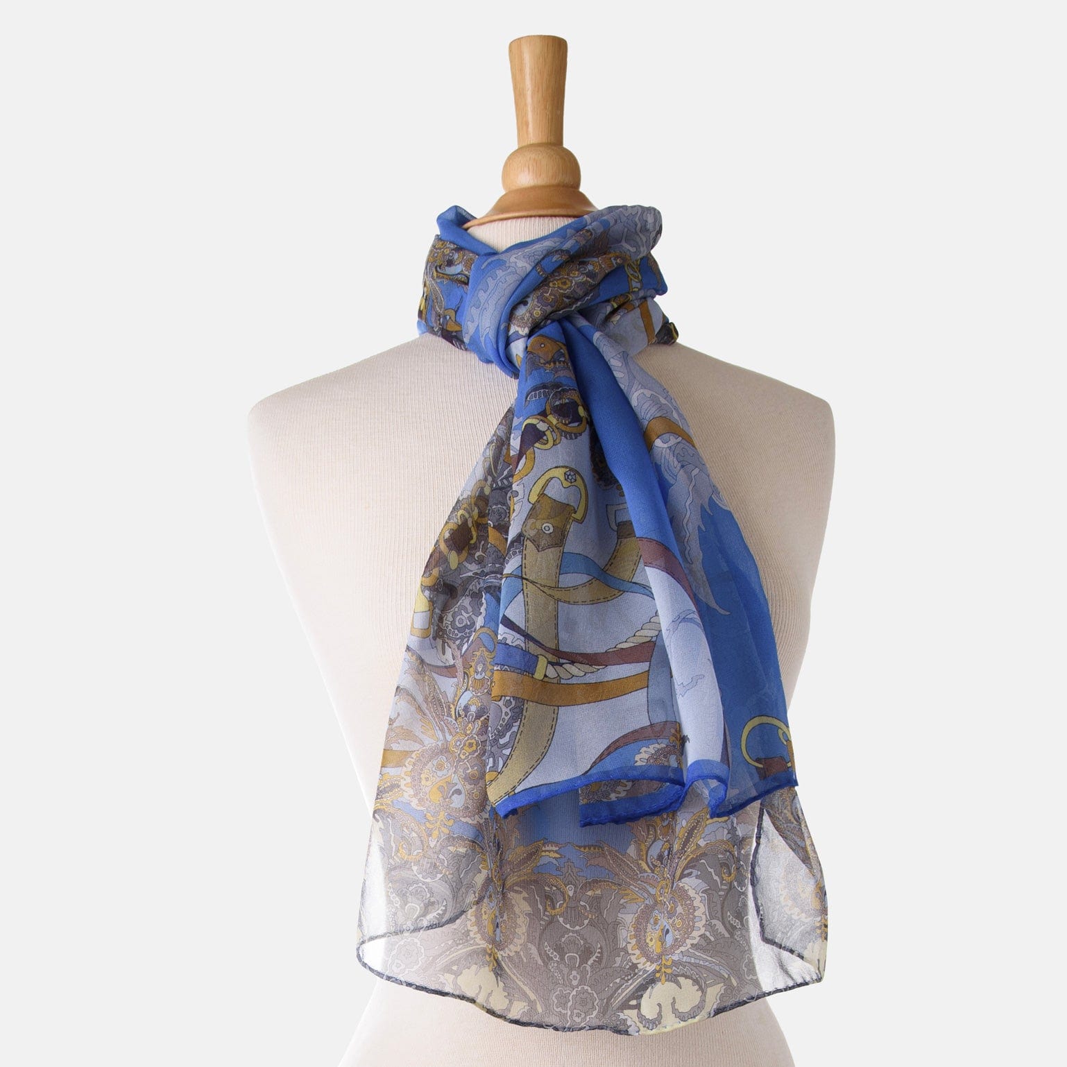 Alessandra - Long Silk Scarf - Blue