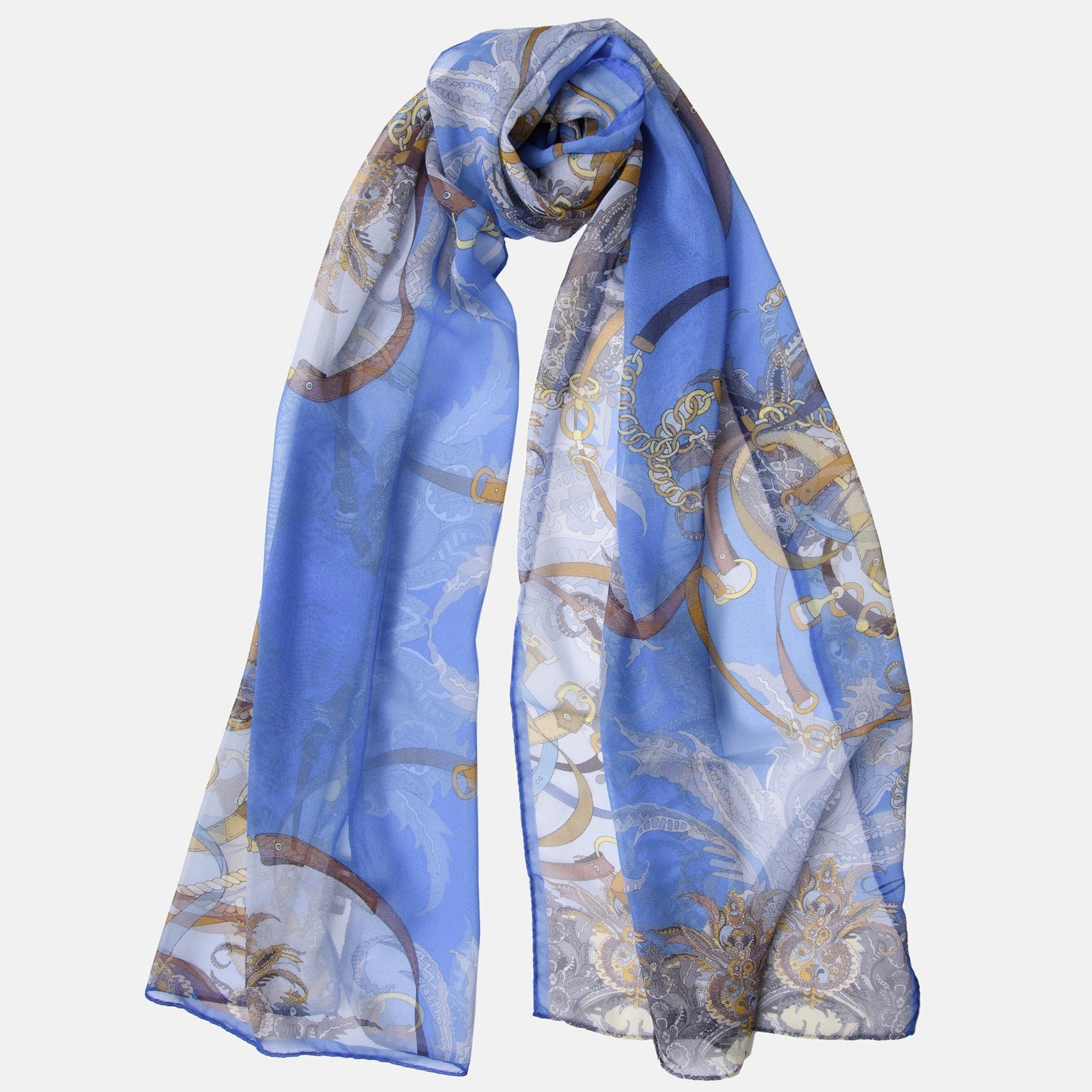 Alessandra - Long Silk Scarf - Blue
