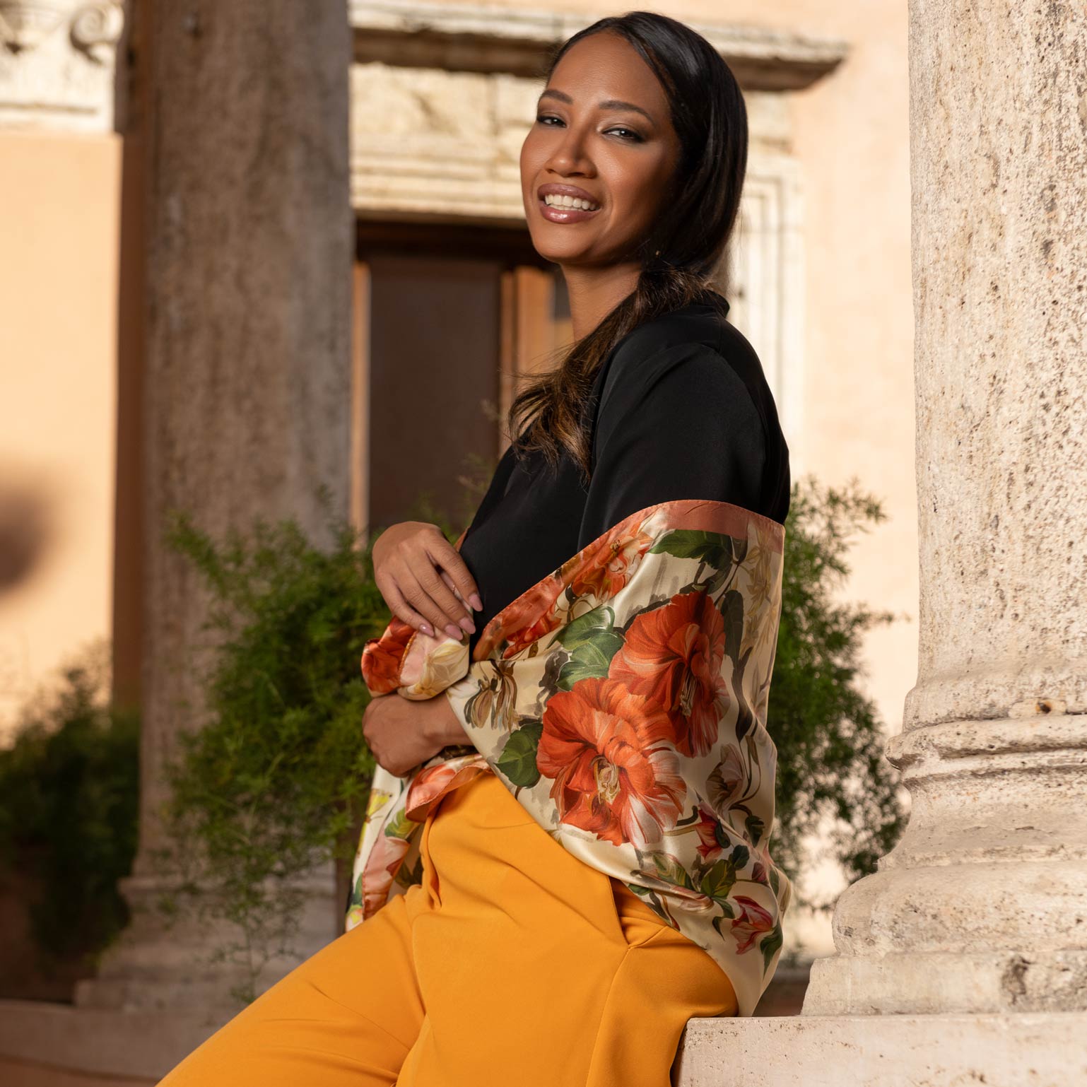Rosa - Long Silk Scarf - Peach